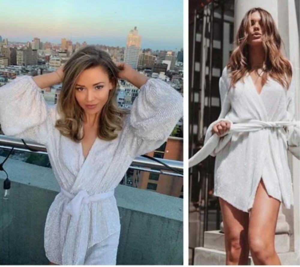 Retrofete Gabrielle Robe Sequins Wrap Mini Dress in Moonglow White Womens XS